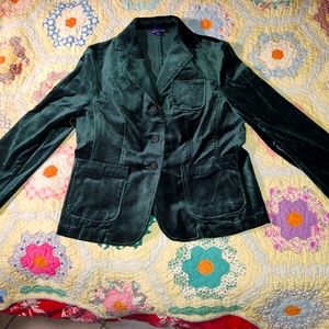 Lands End green stretch velvet jacket az 8 P